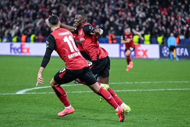 10 12 2024, Football, Champions League, Matchday 6, Season 2024 2025, Bayer 04 Leverkusen Inter Milan, Nordi Mukiele Bayer Leverkusen celebrates the 1-0 goal with the team xRHR PHOTO TKx Copyright: RHR-FOTOx RHR-FOTO TK