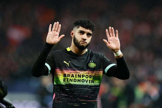 GUINGAMP, 10-12-2024. Stade de Roudourou. UEFA Champions League season 2024 25, match between PSV and Stade Brest 29, PSV player Ismael Saibari disappointed after the 1-0 lose Brest - PSV  x26978732x Copyright:
