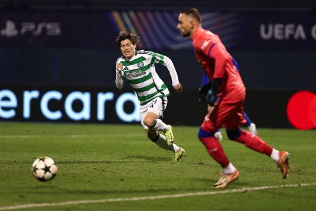 Zagreb, 10.12.2024. - Maksimir Stadium, UEFA CHAMPIONS LEAGUE - 2024 25, League phase, Matchday 6, GNK Dinamo - Celtic. Kyogo Furuhashi (8) and Danijel Zagorac (1) 