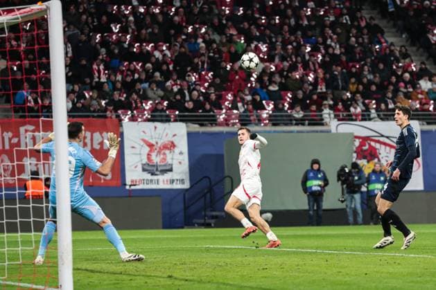 Goalscorer Christoph Baumgartner RB Leipzig,14 goals to 2 2 Champions League league phase season 2024 2025 RB Leipzig vs Aston Villa at the Red Bull Arena in Leipzig action,football,Germany,man,men,10 12 2024