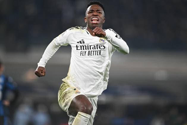 Atalanta BC v Real Madrid C.F. - UEFA Champions League 2024 25 League Phase MD6 Vinicius Junior of Real Madrid CF celebrates after a goal during the UEFA Champions League League Stage match, phase MD6, between Atalanta BC and Real Madrid CF in Bergamo, Italy, on December 10, 2024, at Gewiss Stadium Bergamo Italy  Copyright: xTizianoxBallabiox originalFilename:ballabio-atalanta241210_np5wj.jpg