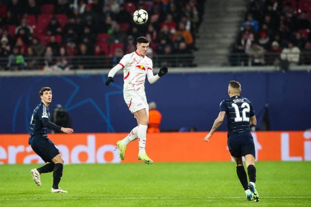 Benjamin Sesko RB Leipzig,30 Champions League league phase season 2024 2025 RB Leipzig vs Aston Villa at the Red Bull Arena in Leipzig action,football,Germany,man,men,10 12 2024