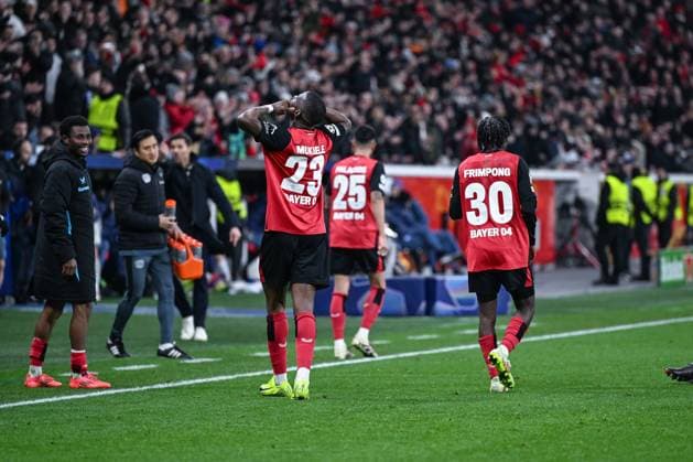 10 12 2024, Football, Champions League, Matchday 6, Season 2024 2025, Bayer 04 Leverkusen Inter Milan, Nordi Mukiele Bayer Leverkusen celebrates the 1-0 goal with the team xRHR PHOTO TKx Copyright: RHR-FOTOx RHR-FOTO TK