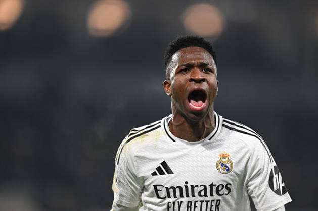Sport Bilder des Tages Atalanta BC v Real Madrid C.F. - UEFA Champions League 2024 25 League Phase MD6 Vinicius Junior of Real Madrid CF celebrating after a goal during the UEFA Champions League League Stage match, phase MD6 between Atalanta BC and Real Madrid CF oon December 10, 2024 at Gewiss stadium in Bergamo, Italy Bergamo Italy  Copyright: xTizianoxBallabiox originalFilename:ballabio-atalanta241210_npDJL.jpg