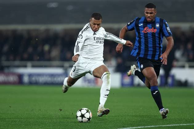 Kylian Mbappe (Real Madrid Cf) controls the ball, UEFA Champions League 2024 25 League Phase MD1, Atalanta BC v Real Madrid C.F., Gewiss Stadium, December 10, 2024, Bergamo, Italy.