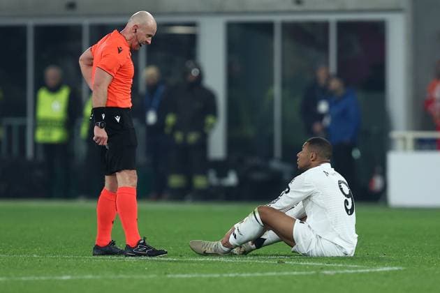 Kylian Mbappe (Real Madrid Cf) injured, UEFA Champions League 2024 25 League Phase MD1, Atalanta BC v Real Madrid C.F., Gewiss Stadium, December 10, 2024, Bergamo, Italy.