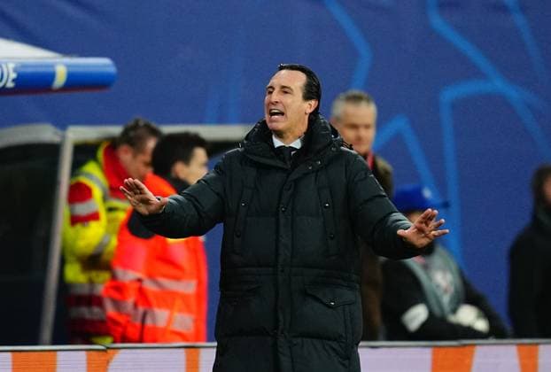 December 10 2024: Unai Emery of Aston Villa gestures during a Champions League Group Phase day 6 game, RB Leipzig vs Aston Villa, at Red Bull Arena, Leipzig, Germany. CSM Leipzig Germany - ZUMAc04_ 20241210_zma_c04_043 Copyright: xUlrikxPedersenx