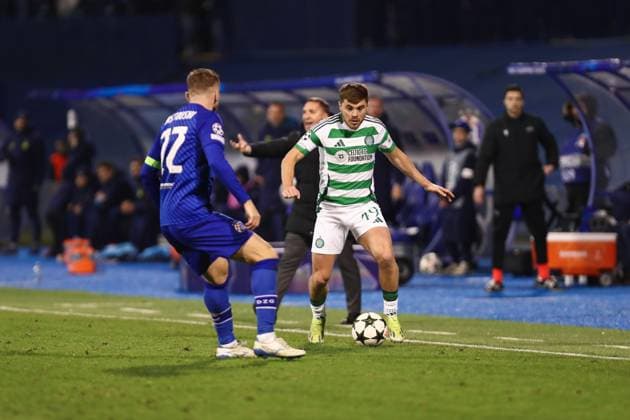 Zagreb, 10.12.2024. - Maksimir Stadium, UEFA CHAMPIONS LEAGUE - 2024 25, League phase, Matchday 6, GNK Dinamo - Celtic. Stefan Ristovski (22) and James Forrest (49) 