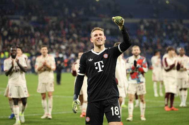 The players of FC Bayern Munich are happy about the 1 5 victory in the match of the Champions League season 2024 25 Shakhtar Donetsk FC Bayern Munich Copyright Thomas Pakusch Copyright: Thomas Pakusch
