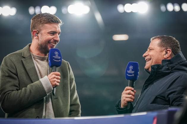 Football UEFA Champions League 2024 2025, Matchday 6 FC Shakhtar Shakhtar Donetsk vs FC Bayern Munich Arena AufSchalke Gelsenkirchen Christoph Kramer Football expert for streaming service Amazon Prime with Max Eberl FC Bayern Copyright: xJOERANxSTEINSIEKx