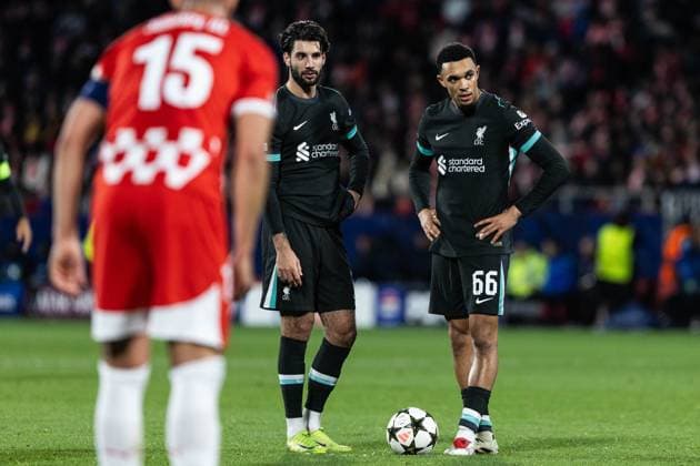 December 10, 2024, Barcelona, Barcelona, Spain: Szobozlai and Alexander Arnlod of Liverpool seen in action during the match of matchday 2 to UEFA Champions League between Girona F.C and Liverpool F.C at Estadi Montilivi. Finals score; Girona F.C : Liverpool F.C Barcelona Spain - ZUMAs316 20241210_znp_s316_078 Copyright: xMartixSeguraxRamonedax