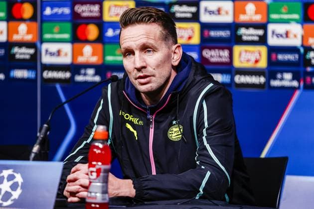 GUINGAMP, 10-12-2024. Stade de Roudourou. UEFA Champions League season 2024 25, match between PSV and Stade Brest 29. PSV player Luuk de Jong press conference, PK, Pressekonferenz after the lost match, final score 1-0. Brest - PSV  x26981231x Copyright: