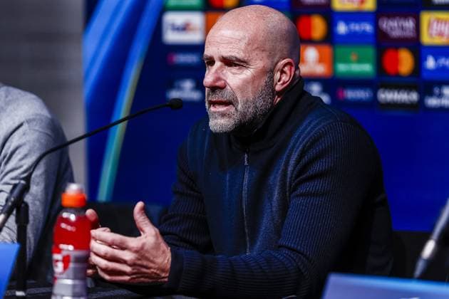 GUINGAMP, 10-12-2024. Stade de Roudourou. UEFA Champions League season 2024 25, match between PSV and Stade Brest 29. PSV trainer Peter Bosz press conference, PK, Pressekonferenz after the lost match, final score 1-0. Brest - PSV  x26981234x Copyright:
