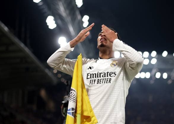 Bergamo, Italy, 10th December 2024. Jude Bellingham of Real Madrid celebrates after scoring to give the side a 3-1 lead during the UEFA Champions League match at Stadio di Bergamo, Bergamo. Picture credit should read: Jonathan Moscrop Sportimage EDITORIAL USE ONLY. No use with unauthorised audio, video, data, fixture lists, club league logos or live services. Online in-match use limited to 120 images, no video emulation. No use in betting, games or single club league player publications. SPI-3516-0077