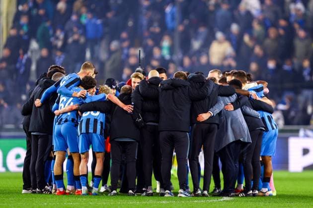 Club Brugge v Sporting CP - UEFA Champions League BRUGGE, BELGIUM - DECEMBER 10 : The team of Club Brugge celebrates after winning the UEFA Champions League 2024 25 League Phase MD6 match between Club Brugge and Sporting CP on December 10, 2024 in Brugge, Belgium, 10 12 2024  Copyright: xTomasxSiskx