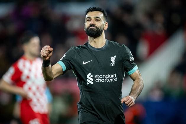 Girona FC Vs Liverpool FC in Girona, Spain - 10 Dec 2024 Mohamed Salah (Liverpool FC) celebrates during a UEFA Champions League match between Girona FC and Liverpool FC at Estadi Municipal de Montilivi. Final Score: Girona FC 0 - Liverpool FC 1. Girona Spain Copyright: xFelipexMondinox xSOPAxImagesx SP0522-1086