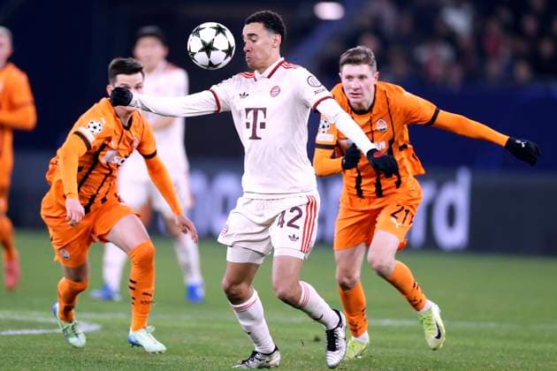 MUSIALA Jamal Team FC Bayern Muenchen UEFA Champions League Season 2024 2025 Match FC Donetsk FC Bayern Muenchen 1 5 on 10 12 2024 in Gelsenkirchen DFL REGULATIONS PROHIBIT ANY USE OF PHOTOGRAPHS as IMAGE SEQUENCES and or QUASI VIDEO Copyright: xLacixPerenyix