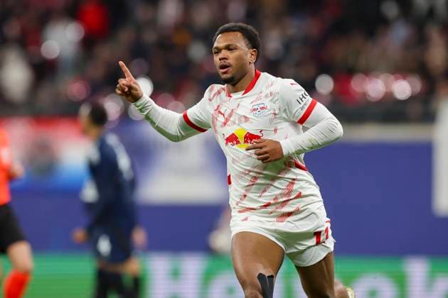Lois Openda RB Leipzig celebrates his goal for 1 1, UEFA Champions League 2024 25 League Phase MD6, RB Leipzig v Aston Villa FC, Red Bull Arena on December 10, 2024 in Leipzig, Germany Photo by Marco Steinbrenner DeFodi Images Lois Openda RB Leipzig celebrates after scoring his teams first goal, UEFA Champions League 2024 25 League Phase MD6, RB Leipzig v Aston Villa FC, Red Bull Arena Leipzig , December 10, 2024 in Leipzig, Germany Photo by Marco Steinbrenner DeFodi Images Defodi 700 leipzig aston 20241210 111 Defodi-700