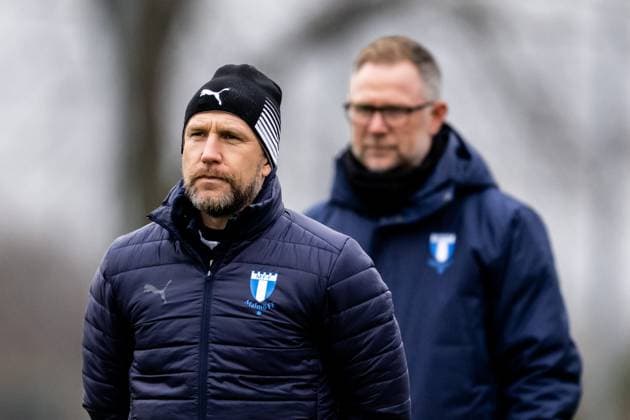 241211 Head coach Henrik Rydström and P19 head coach Magnus Pehrsson of Malmö FF during a UEFA Europa League training session on December 11, 2024 in Malmö Photo Petter Arvidson BILDBYRAN kod PA PA0938 fotboll football soccer fotball uefa europa league träning practice training malmö ff bbeng  Copyright: PETTERxARVIDSON BB241211PA034