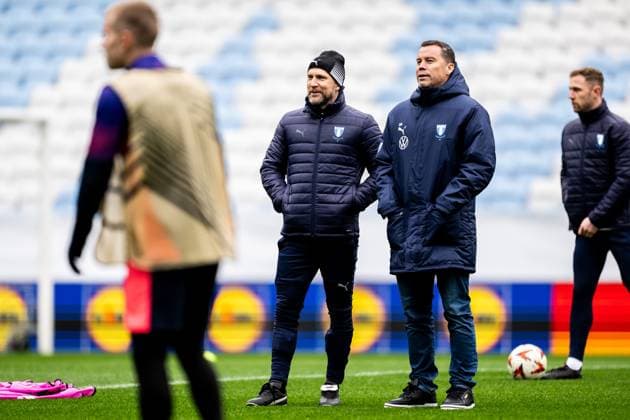 241211 Head coach Henrik Rydström and Sports director Daniel Andersson of Malmö FF during a UEFA Europa League training session on December 11, 2024 in Malmö Photo Petter Arvidson BILDBYRAN kod PA PA0938 fotboll football soccer fotball uefa europa league träning practice training malmö ff bbeng  Copyright: PETTERxARVIDSON BB241211PA057