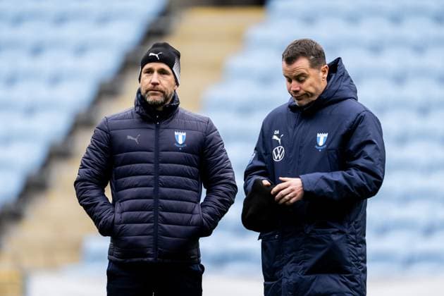 241211 Head coach Henrik Rydström and Sports director Daniel Andersson of Malmö FF during a UEFA Europa League training session on December 11, 2024 in Malmö Photo Petter Arvidson BILDBYRAN kod PA PA0938 fotboll football soccer fotball uefa europa league träning practice training malmö ff bbeng  Copyright: PETTERxARVIDSON BB241211PA065