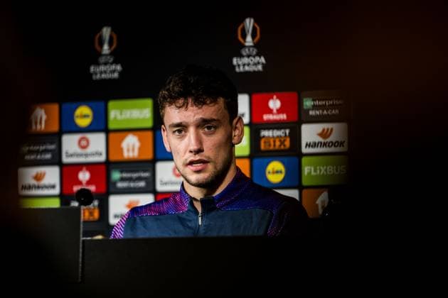 241211 Colin Rösler of Malmö FF during a UEFA Europa League press conference on December 11, 2024 in Malmö Photo Petter Arvidson BILDBYRAN kod PA PA0939 fotboll football soccer fotball uefa europa league presskonferens press conference malmö ff bbeng  Copyright: PETTERxARVIDSON BB241211PA070