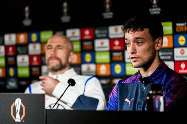 241211 Colin Rösler of Malmö FF during a UEFA Europa League press conference on December 11, 2024 in Malmö Photo Petter Arvidson BILDBYRAN kod PA PA0939 fotboll football soccer fotball uefa europa league presskonferens press conference malmö ff bbeng  Copyright: PETTERxARVIDSON BB241211PA074