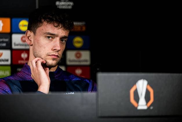 241211 Colin Rösler of Malmö FF during a UEFA Europa League press conference on December 11, 2024 in Malmö Photo Petter Arvidson BILDBYRAN kod PA PA0939 fotboll football soccer fotball uefa europa league presskonferens press conference malmö ff bbeng  Copyright: PETTERxARVIDSON BB241211PA076