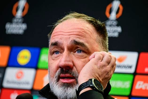 Slavia Head Coach Jindrich Trpisovsky speaks during a press conference, PK, Pressekonferenz before the UEFA Europa League, 6th round match: SK Slavia Praha vs RSC Anderlecht, in Prague, Czech Republic, on December 11, 2024. (CTKxPhoto VitxSimanek) CTKPhotoP2024121104161  CTKPhotoP2024121104161
