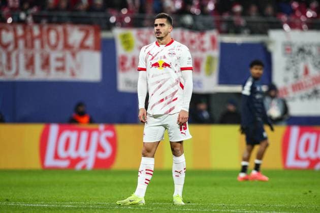 Andre Silva RB Leipzig,19 Champions League league phase season 2024 2025 RB Leipzig vs Aston Villa at the Red Bull Arena in Leipzig action,football,Germany,man,men,10 12 2024