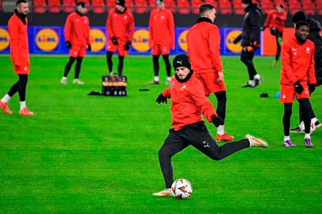 Christos Zafeiris of Slavia in action during the training session prior to the UEFA Europa League, 6th round match: SK Slavia Praha vs RSC Anderlecht Brussels, in Prague, Czech Republic, on December 11, 2024. (CTKxPhoto VitxSimanek) CTKPhotoP2024121105428  CTKPhotoP2024121105428