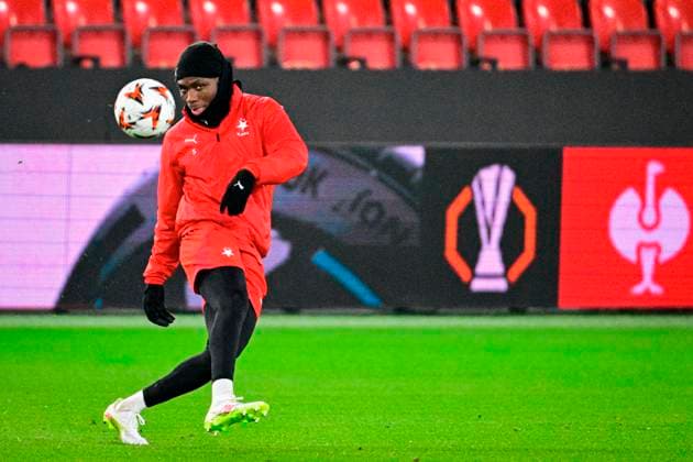 Igoh Ogbu of Slavia in action during the training session prior to the UEFA Europa League, 6th round match: SK Slavia Praha vs RSC Anderlecht Brussels, in Prague, Czech Republic, on December 11, 2024. (CTKxPhoto VitxSimanek) CTKPhotoP2024121105474  CTKPhotoP2024121105474