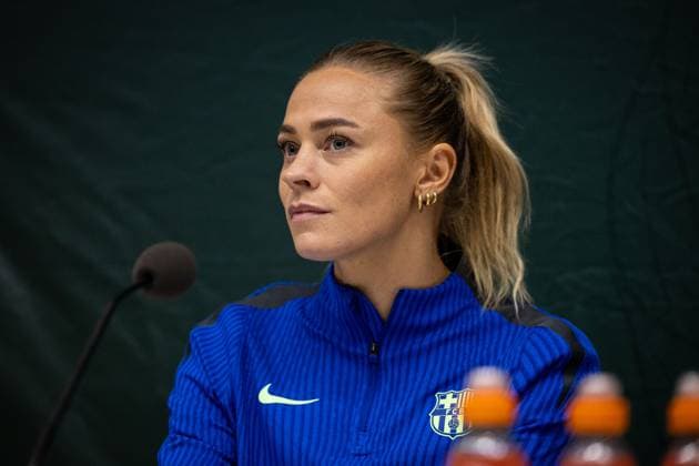 241211 Fridolina Rolfö of FC Barcelona gives a press conference on December 11, 2024 in Stockholm Photo Michael Campanella BILDBYRAN COP 313 MC0118 fotboll football soccer fotball damn uefa womens champions league barcelona femini press conference training bbeng  Copyright: MICHAELxCAMPANELLA BB241211MC005
