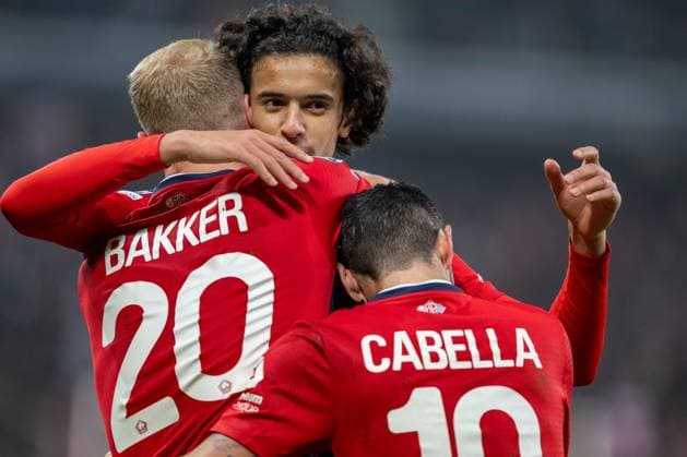 SOCCER - UEFA CL, Lille vs Sturm LILLE,FRANCE,11.DEC.24 - SOCCER - UEFA Champions League, OSC Lille vs SK Sturm Graz. Image shows the rejoicing of Lille.  GEPAxpictures xAvnixRetkoceri