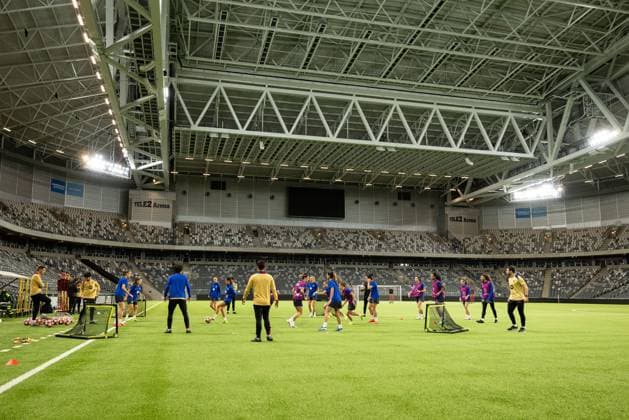241211 Players of FC Barcelona during a training session on December 11, 2024 in Stockholm Photo Michael Campanella BILDBYRAN COP 313 MC0118 fotboll football soccer fotball damn uefa womens champions league barcelona femini press conference training bbeng  Copyright: MICHAELxCAMPANELLA BB241211MC047