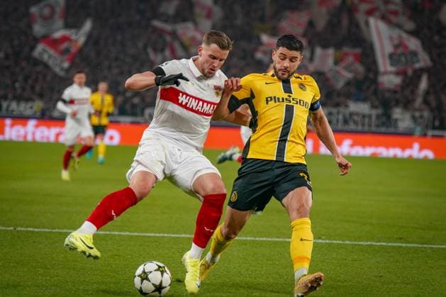 Football UEFA Champions League 2024 2025, Matchday 6 VfB Stuttgart vs BSC Young Boys Bern YB Stuttgart Arena Ermedin Demirovic VfB Stuttgart, 09 and Loris Benito BSC Young Boys, 23 Copyright: xJOERANxSTEINSIEKx
