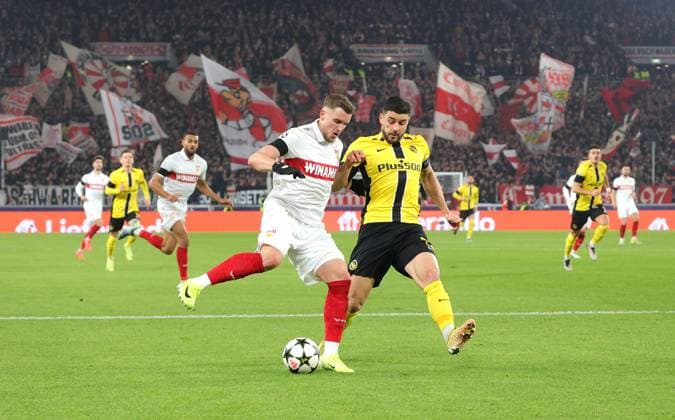 11 12 2024, Germany, Stuttgart, Football Champions League, VfB Stuttgart vs Young Boys Bern, f l Ermedin Demirovic VfB , Loris Bonito YB