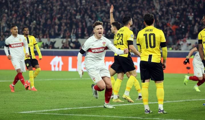 11 12 24 VfB Stuttgart Young Boys Bern Germany, Stuttgart, 11 12 2024, Football, UEFA Champions League, VfB Stuttgart Young Boys Bern Angelo Stiller VfB Stuttgart Jubel Tor 1 1 Stiller