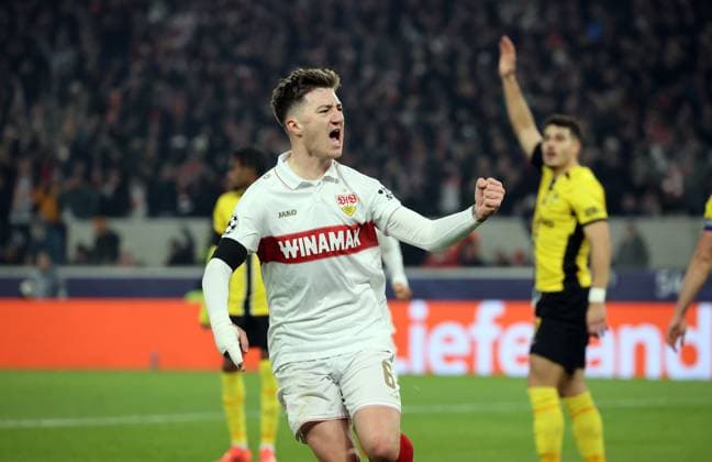 11 12 24 VfB Stuttgart Young Boys Bern Germany, Stuttgart, 11 12 2024, Football, UEFA Champions League, VfB Stuttgart Young Boys Bern Angelo Stiller VfB Stuttgart Jubel Tor 1 1 Stiller