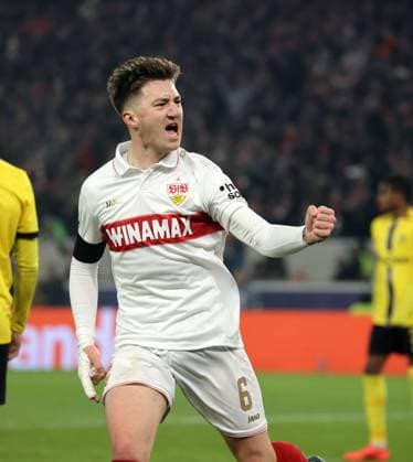 11 12 24 VfB Stuttgart Young Boys Bern Germany, Stuttgart, 11 12 2024, Football, UEFA Champions League, VfB Stuttgart Young Boys Bern Angelo Stiller VfB Stuttgart Jubel Tor 1 1 Stiller