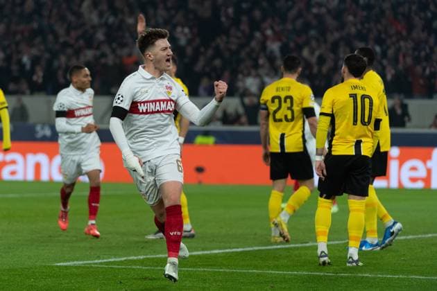 Goal for 1 1 by Angelo Stiller VfB Stuttgart, 06 , Cheers, Goal celebration GER, VfB Stuttgart vs BSC Young Boys Bern, Football, Men, UEFA Champions League, Matchday 6, Season 2024 2025, 11 12 2024, GER, VfB Stuttgart vs BSC Young Boys Bern, Football, Men, UEFA Champions League, Matchday 6, Season 2024 2025, 11 12 2024 Stuttgart Copyright: xEibner-Pressefoto WolfgangxFrankx EP_WFK
