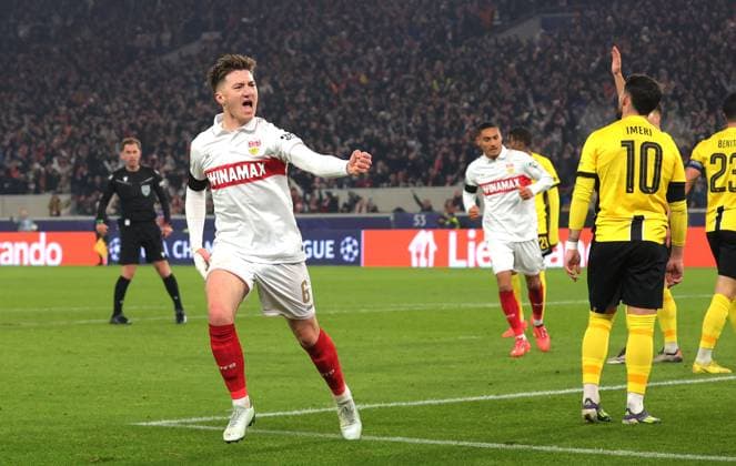 11 12 2024, Germany, Stuttgart, Football Champions League, VfB Stuttgart vs Young Boys Bern, cheering after the 1 1 goal, scorer Angelo Stiller VfB