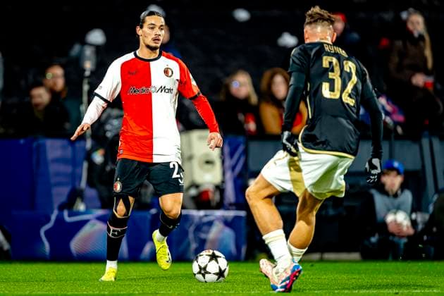 Feyenoord Rotterdam forwarder Anis Hadj Moussa during the match Feyenoord Sparta Praha at the Stadium De Kuip for the Champions League phase Matchday 6 season 2024 2025 in ROTTERDAM, Netherlands on 11 december 2024, photo by Marcel van Dorst EYE4images DeFodi Images Defodi 746 203685 Defodi-746