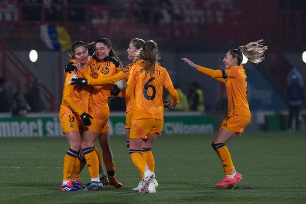 UK: Celtic v Real Madrid, UEFA Women‚Äôs Champions League at New Douglas Park, Hamilton, Scotland on 11 December 2024: Pictured: Signe Bruun (Real Madrid) scores to make the score 0-1 Hamilton New Douglas Park Scotland Copyright: xAlexxToddx
