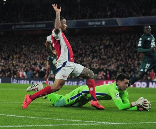 Football - 2024 2025 UEFA Champions League - League Phase - Matchday 6 of 8 - Arsenal vs Monaco - Emirates Stadium - Wednesday 11th December 2024 Gabriel Jesus of Arsenal is foiled by goalkeeper, Radoslaw Majecki 