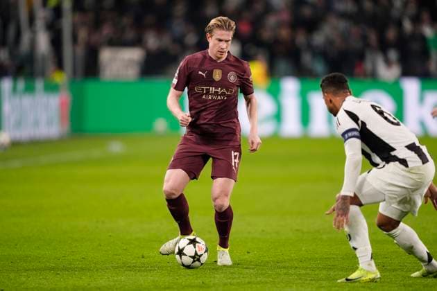 Manchester City s Kevin De Bruyne& xa0; during the Uefa Champions League soccer match between Juventus Fc and Manchester City at the Juventus stadium in Turin, north west Italy - December 11, 2024. - Soccer .  Copyright: xFabioxFerrari LaPressex