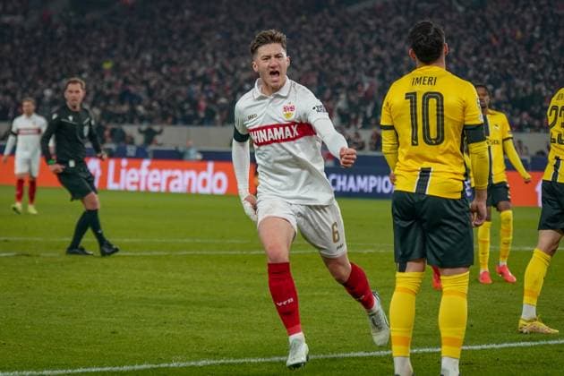 Football UEFA Champions League 2024 2025, Matchday 6 VfB Stuttgart vs BSC Young Boys Bern YB Stuttgart Arena Goal and goal celebration after the 1 1 goal shot by Angelo Stiller VfB Stuttgart, 06 Copyright: xJOERANxSTEINSIEKx