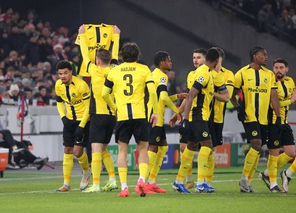 11 12 2024, Germany, Stuttgart, Football Champions League, VfB Stuttgart vs Young Boys Bern, cheering after the 0 1 goal, scorer Lukasz Lakomy YB