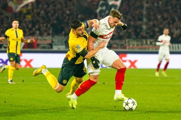 Football UEFA Champions League 2024 2025, Matchday 6 VfB Stuttgart vs BSC Young Boys Bern YB Stuttgart Arena Ermedin Demirovic VfB Stuttgart, 09 with Loris Benito BSC Young Boys, 23 Copyright: xJOERANxSTEINSIEKx