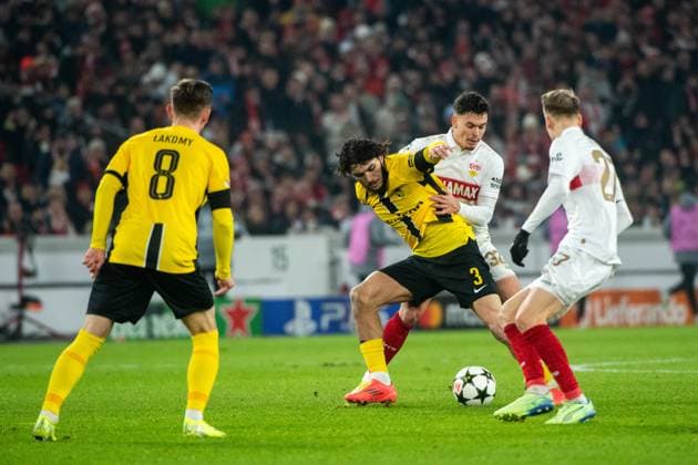 Jaouen Hadjam YB Bern, 03 in duel with Fabian Rieder VfB Stuttgart, 32 , before Chris Fuehrich VfB Stuttgart, 27 , GER, VfB Stuttgart vs BSC Young Boys Bern, Soccer, Men, UEFA Champions League, Matchday 6, Season 2024 2025, 11 12 2024 GER, VfB Stuttgart vs BSC Young Boys Bern, Soccer, Men, UEFA Champions League, Matchday 6, Season 2024 2025, 11 12 2024 Stuttgart Copyright: xEibner-Pressefoto Memmlerx EP_MMR